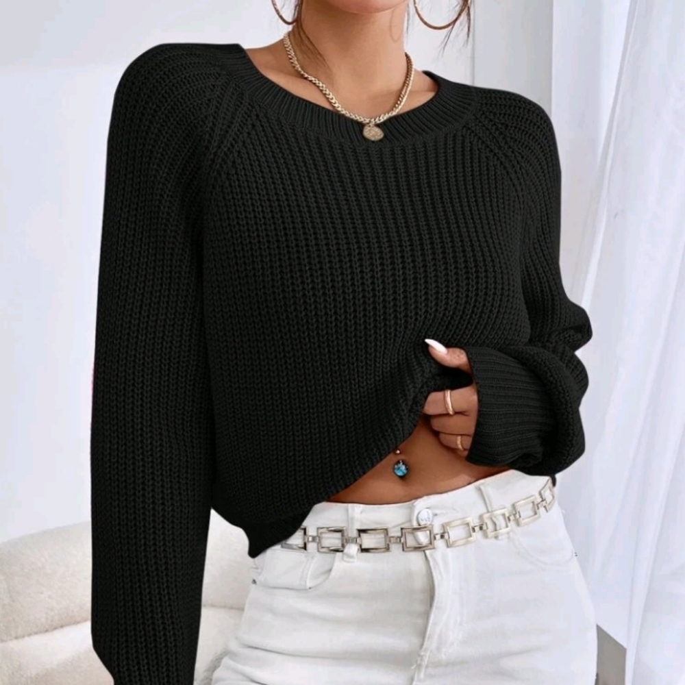 Ribbed Knit Black Sweater